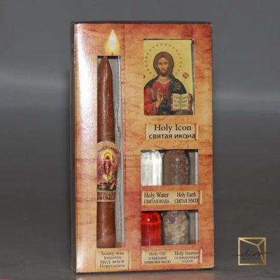 Набор паломника из Иерусалима с освященной восковой свечей 11-20 см