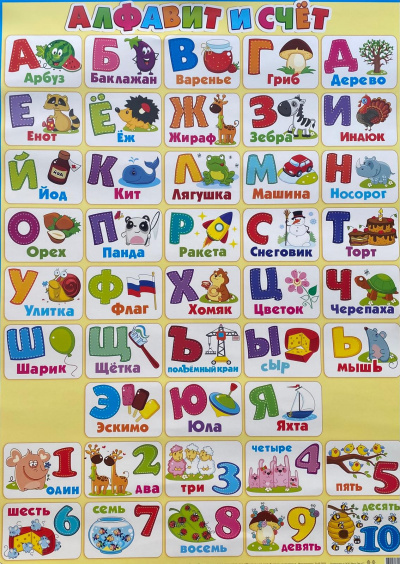 Обучающий плакат  на стену по русскому языку Алфавит и счет