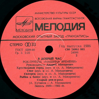 Виниловая пластинка LP. Рок-группа "Машина Времени".