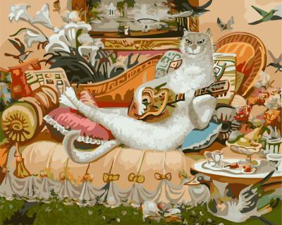 Рисование по номерам "Белый кот играет на гитаре" , 40х50 см