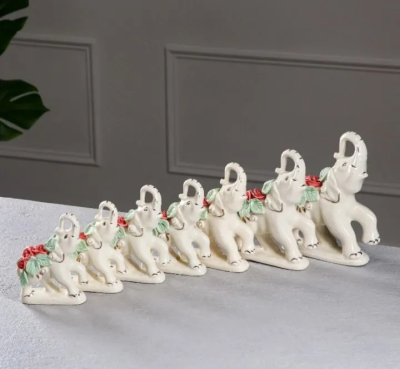 Набор статуэток "Слоны", 7 предметов, бежевый, цветная лепка, керамика