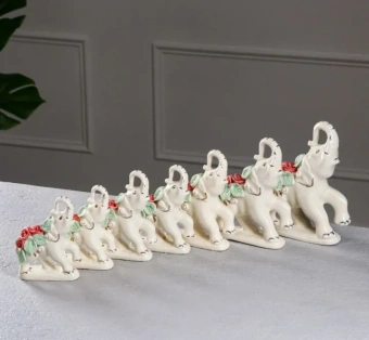 Набор статуэток "Слоны", 7 предметов, бежевый, цветная лепка, керамика