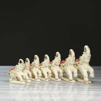 Набор статуэток "Слоны", 7 предметов, бежевый, цветная лепка, керамика