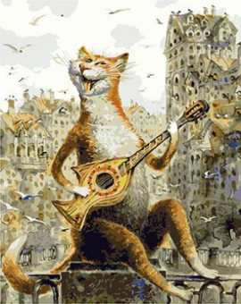 Алмазная мозаика "Кот играет на гитаре-рыбе" , 50х40 см