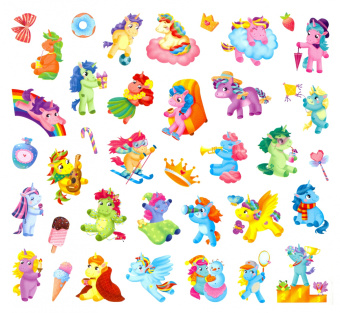 Веселые единороги. Книга-картинка с наклейками. 150 штук