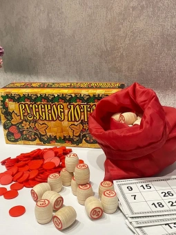 Настольная игра Русское лото классическое с деревянными бочонками и пластиковыми фишками/ Игрушки СССР