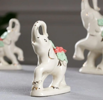 Набор статуэток "Слоны", 7 предметов, бежевый, цветная лепка, керамика