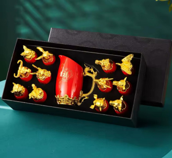 Подарочный набор / Графин и рюмки-перевертыши с знаками зодиака (цветной)